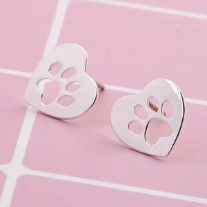 New! Heart-Shaped Paw Print Stud Earrings